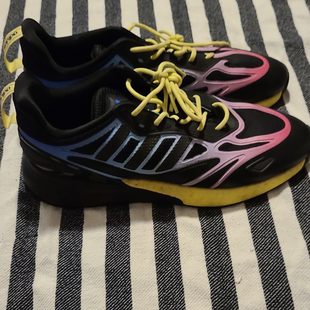 Adidas Black and Pink Sneakers with Yellow Accents
